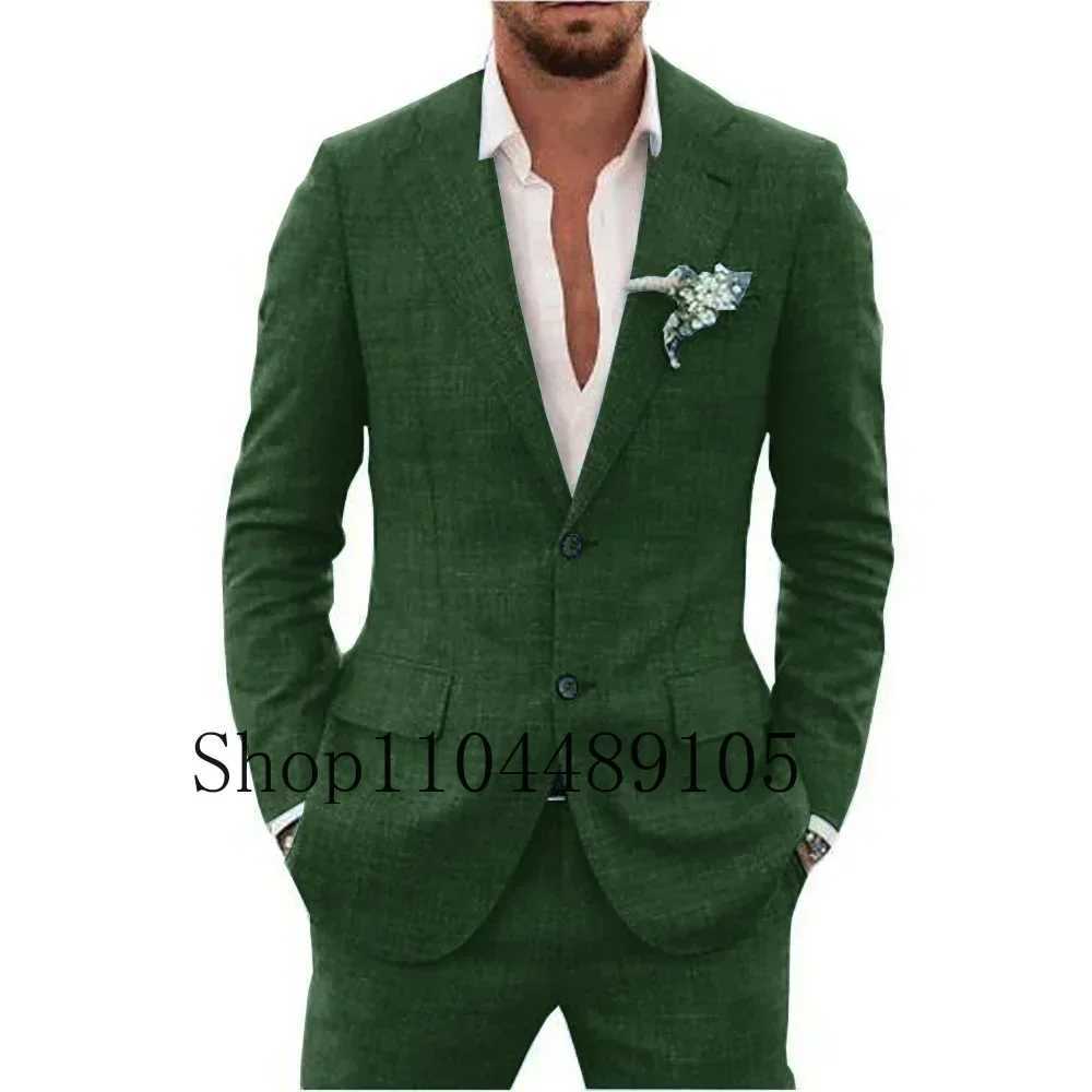 Linen Suit Blazer and Pants Set Advanced Customization Business Activities Pocket in A Slot Single Breasted Men ClothingXJ250222