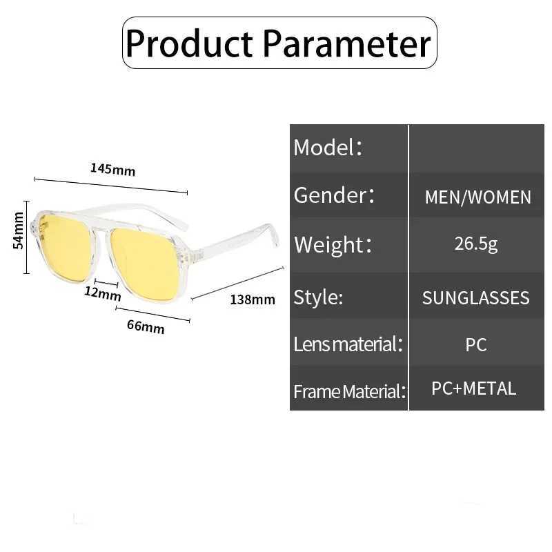 New Oversized Sunglasses Women Men Retro Square Eyewear Yellow Clear Lens Fashion Outdoor Driving Sun Glasses ShadesXJ250222