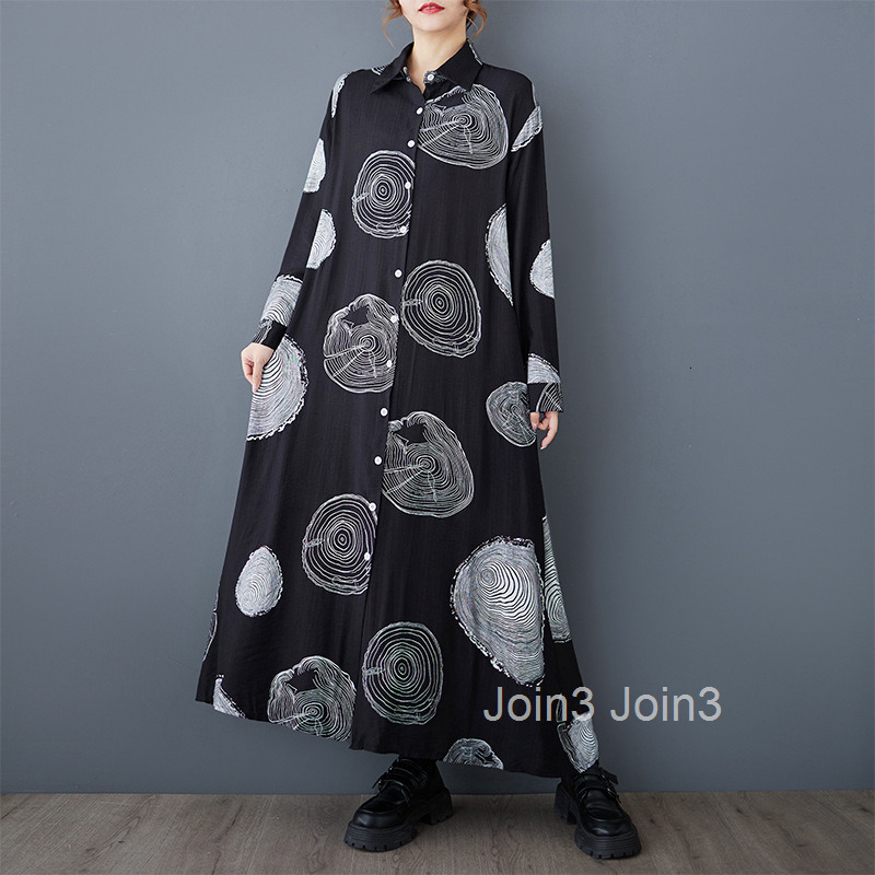 Spring and Autumn New Style Loose Art Fashion Printed Long Sleeve Dress Versatile Casual Shirt Dress
