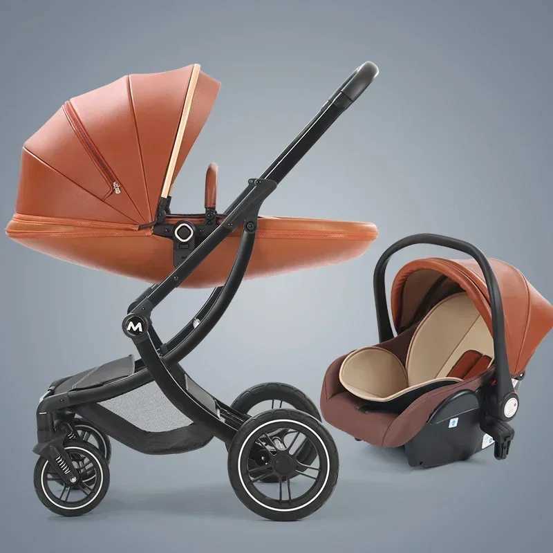 3-in-1 baby stroller luxury baby stroller with car seats eggshell newborn stroller leather high landscape PU leatherXJ250222