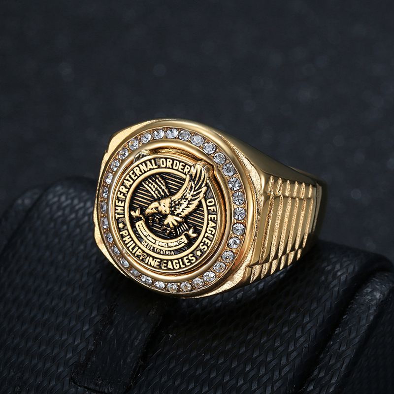 Hip Hop Philippine Eagle Casting Ring Stainless Steel Gold Plated Mens Jewelry