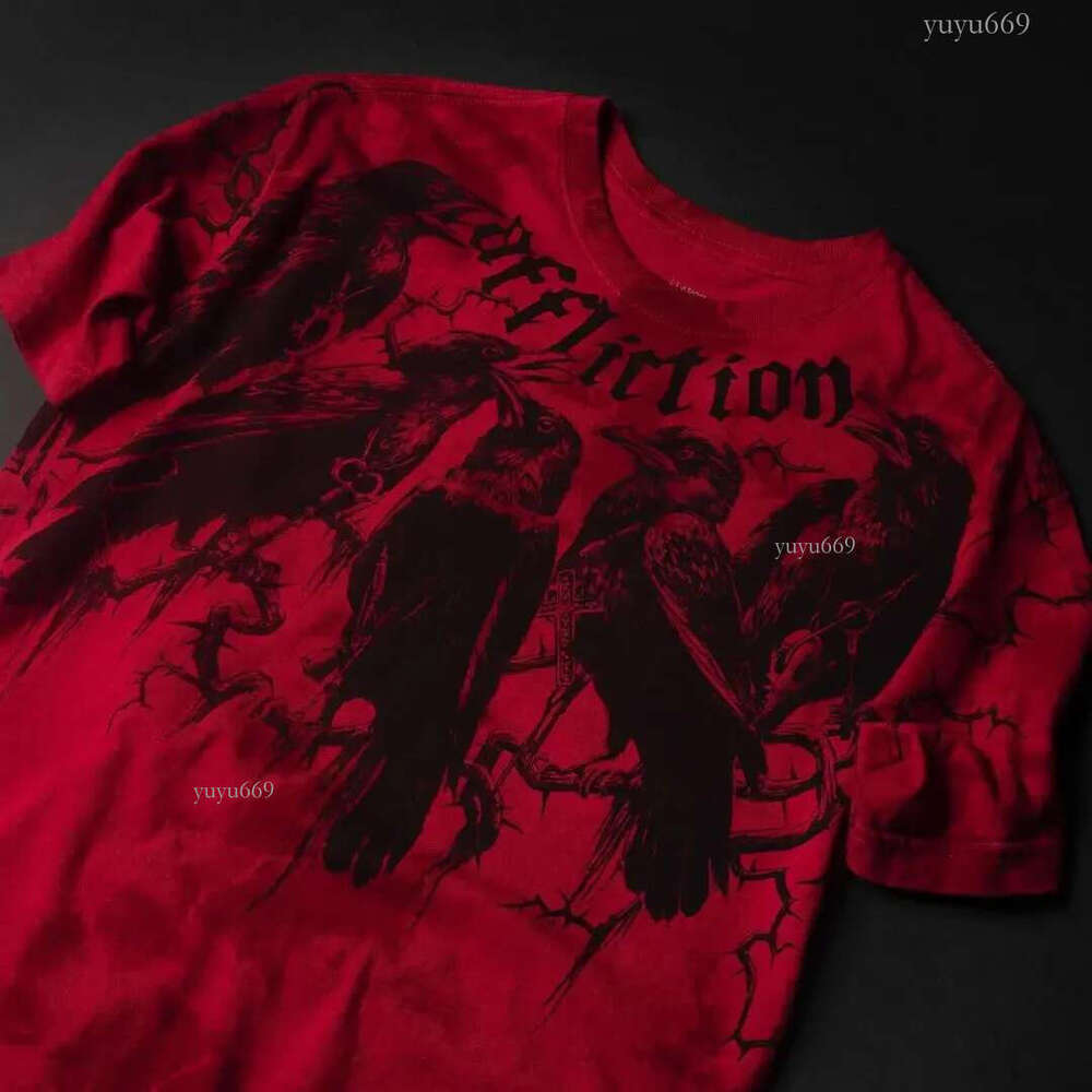 Retro Gothic Fashion Print Red Round Neck Loose T-shirt Mens Street Hip Hop Casual Garbage Y2k 2000s T-shirt 240524