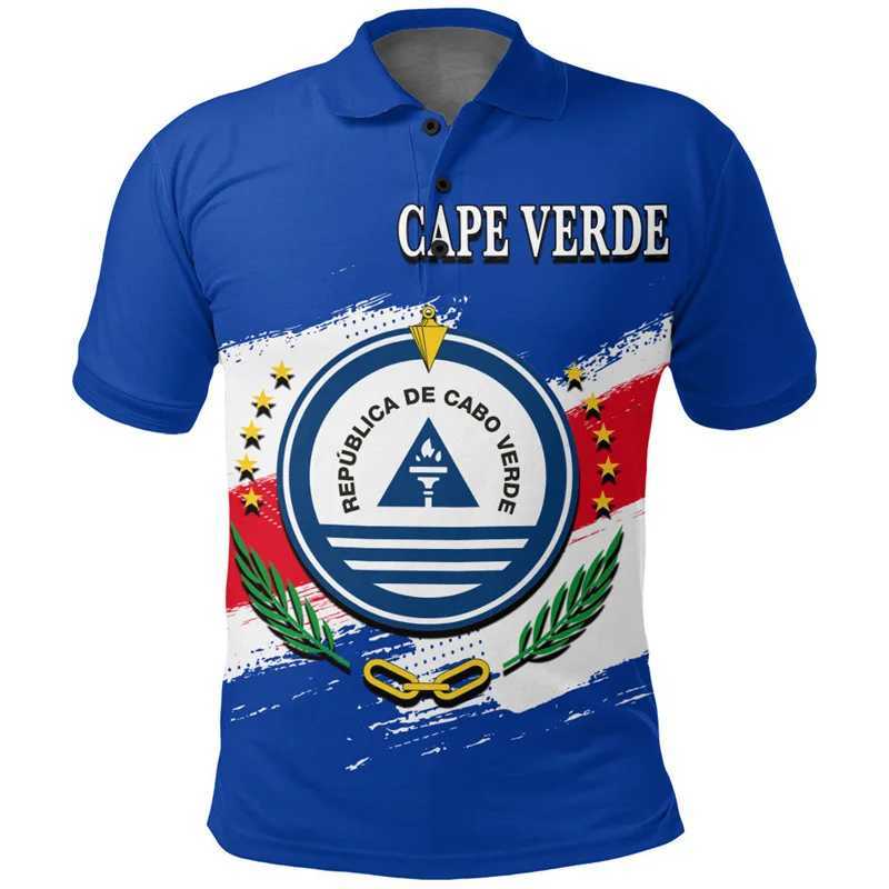 Men's Polos Cape Verde Flag Map 3D Printed Polo Shirt The RepublicOf Cape Verde Coat Of Arms Graphic Polo T Shirt Vintage Mens Clothing Polo z250