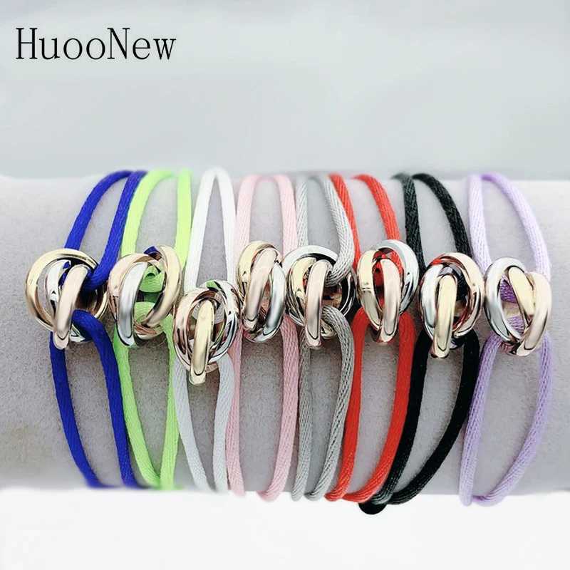 New Hot Stainless Steel Bracelet 3 Metal Buckle Ribbon Lace Up Chain Multicolor Adjustable Size Bracelet For Women Man Unisex W250221