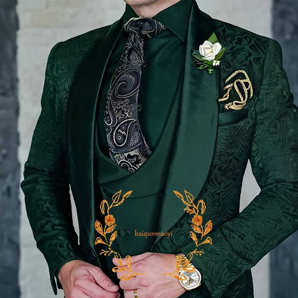 Jacquard Elegant Mens 3 Piece Suit Set Wedding Groom Tuxedo Jacket Pants Vest Formal Party Dress XS-5XLXJ250222