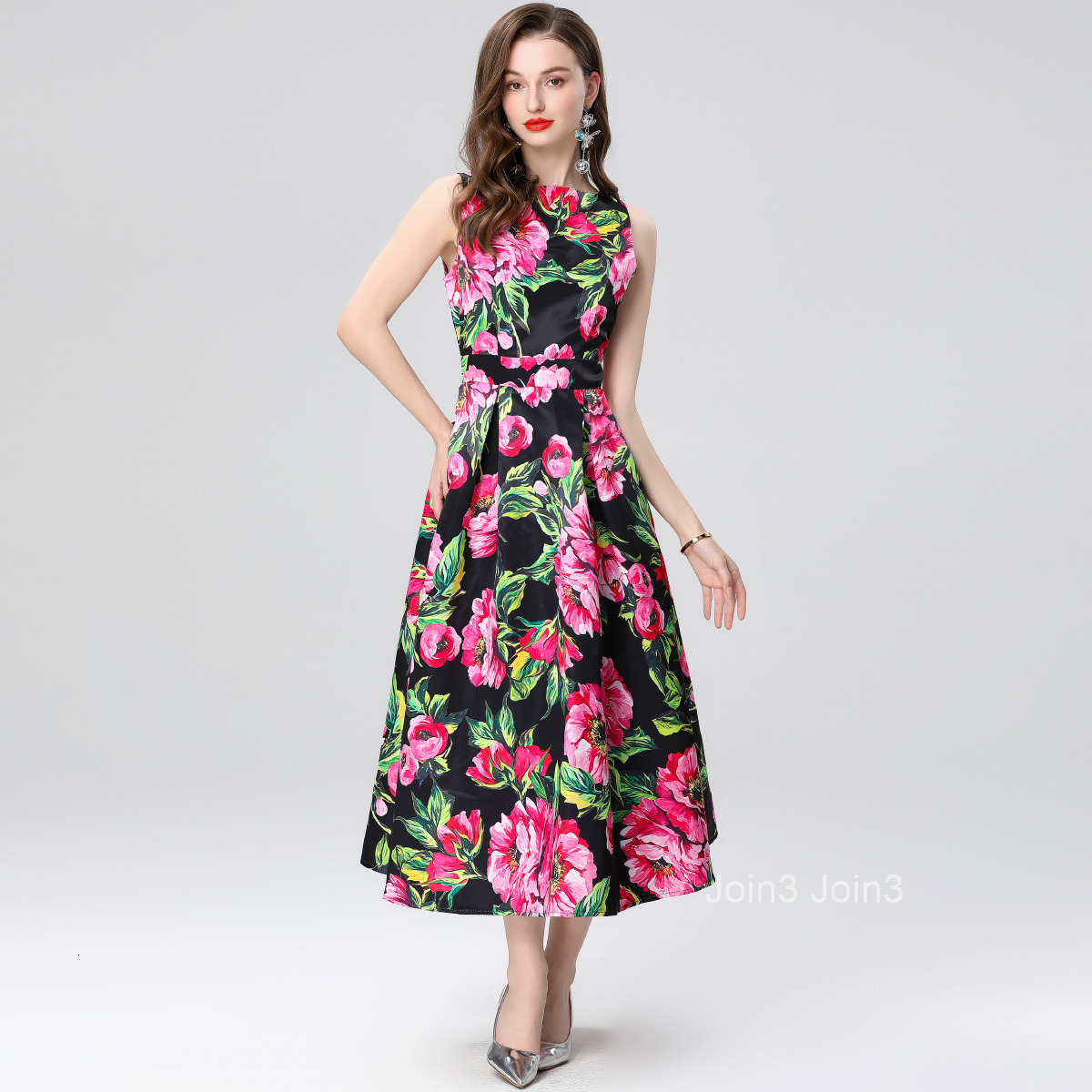 Summer New Womens Clothing Style Fashionable Printed Sleeveless High Waist Dress Long Skirt A-line Skirt