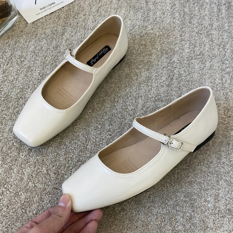 Fashionable French Square Head Silver Mary Jane Womens Shoes Comfortable Flat Bottom Soft Sole Ballet Dance Shoes 250221
