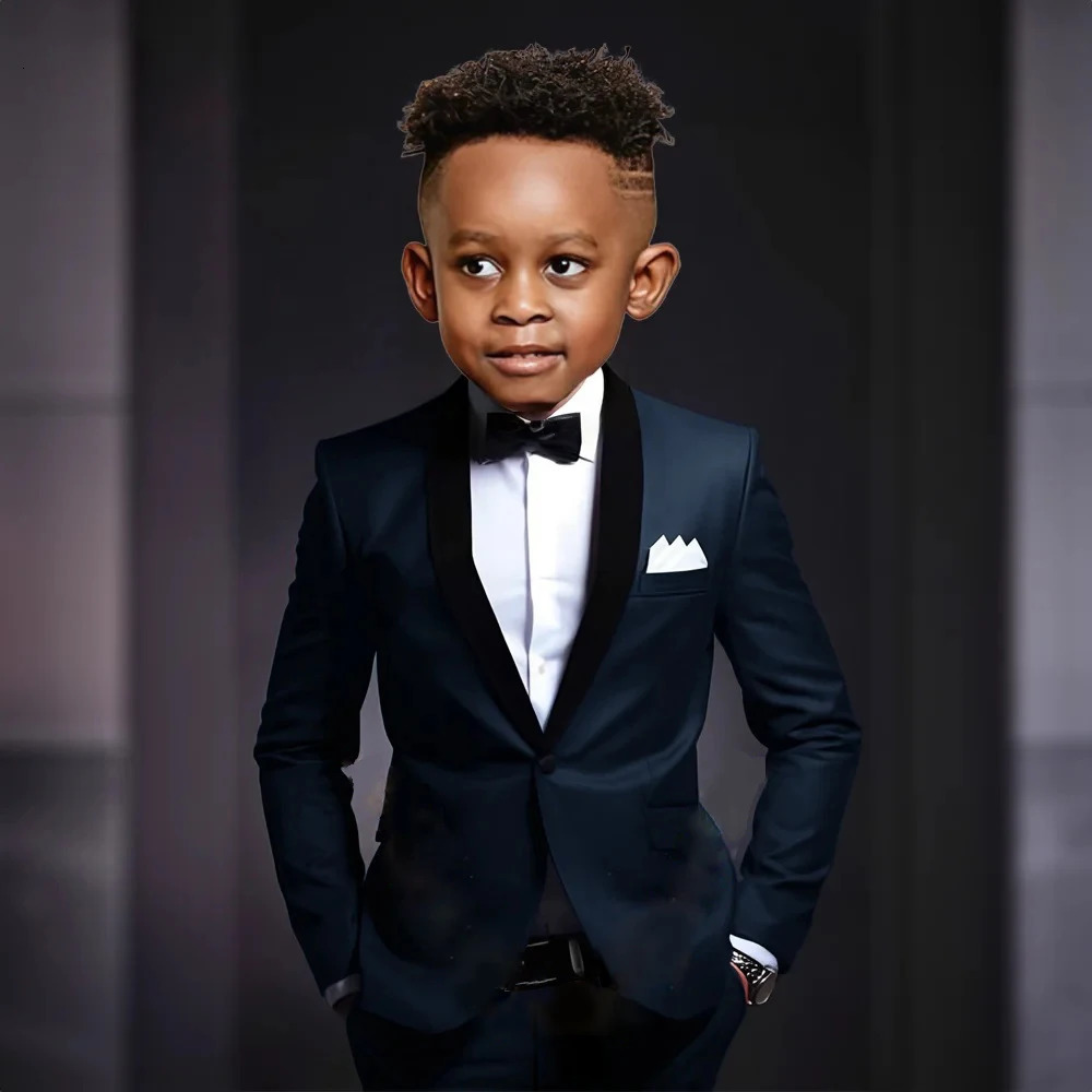 Black Boys Suits Splicing Black Lapel Clothes Kids 2 Pieces Set Formal Wedding Tuxedo Fashion Shawl Lapel Blazer Child 250221