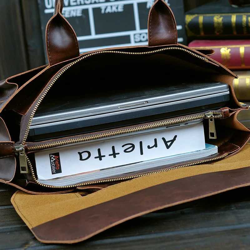 Business office Briefcase mens Handbag Brand Leather Tote men Solid Computer Laptop bag Vintage man Messenger Bag Leisure 2021 Z250220