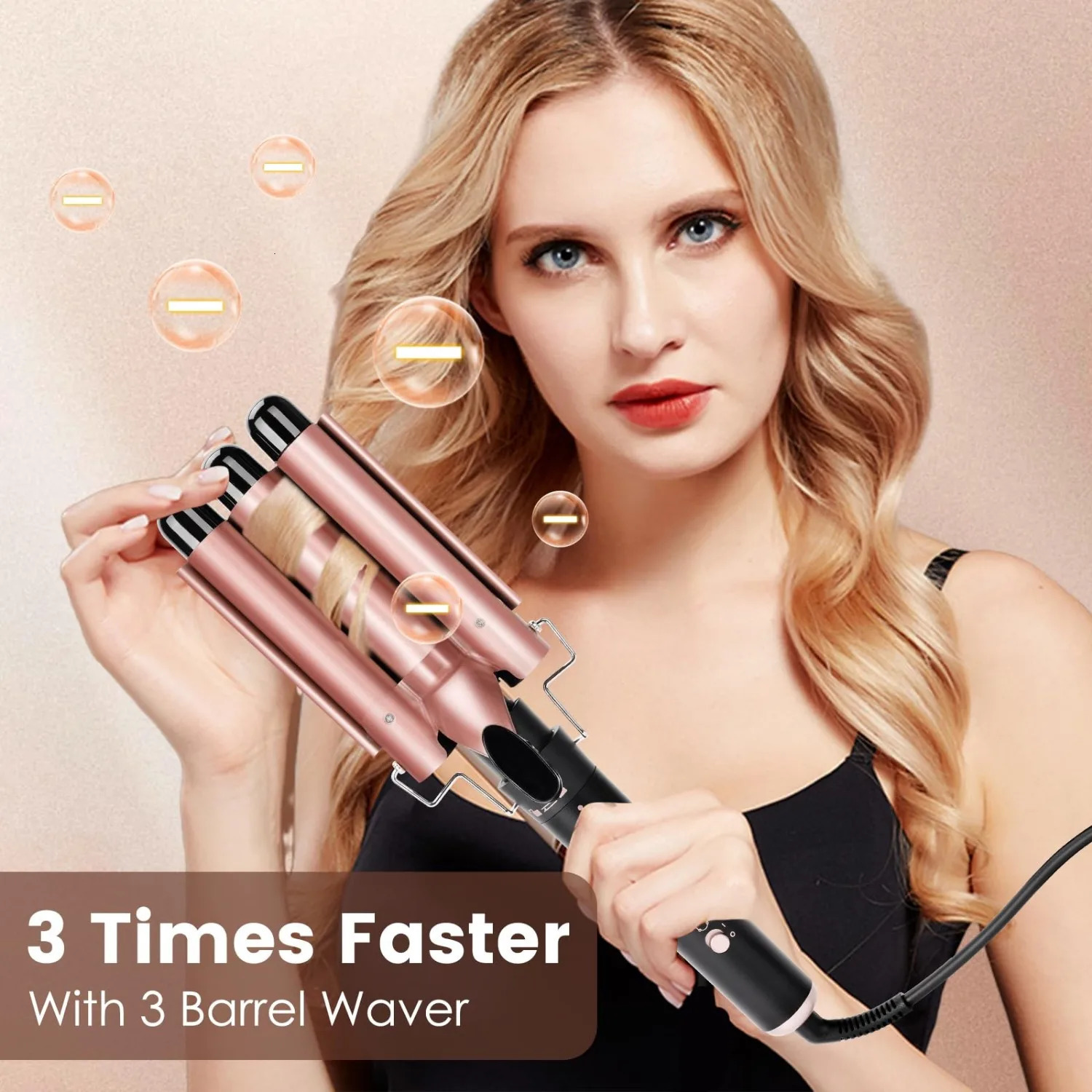 Five in one curling iron set with temperature display 5 replaceable curling irons suitable for all hair types champagne gold 250221