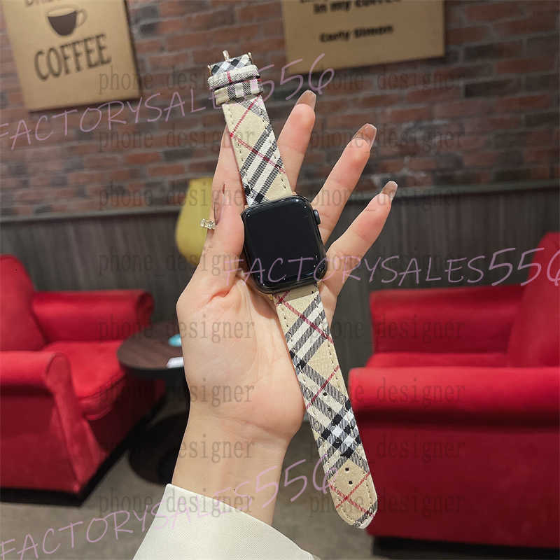 Designer Watch Band 38 40 41 42 44 45 49 mm Canvas genuine luxury leather suitable for iwatch 6/7/8/9 Ultar2 watch with high-end grid pattern A2EO