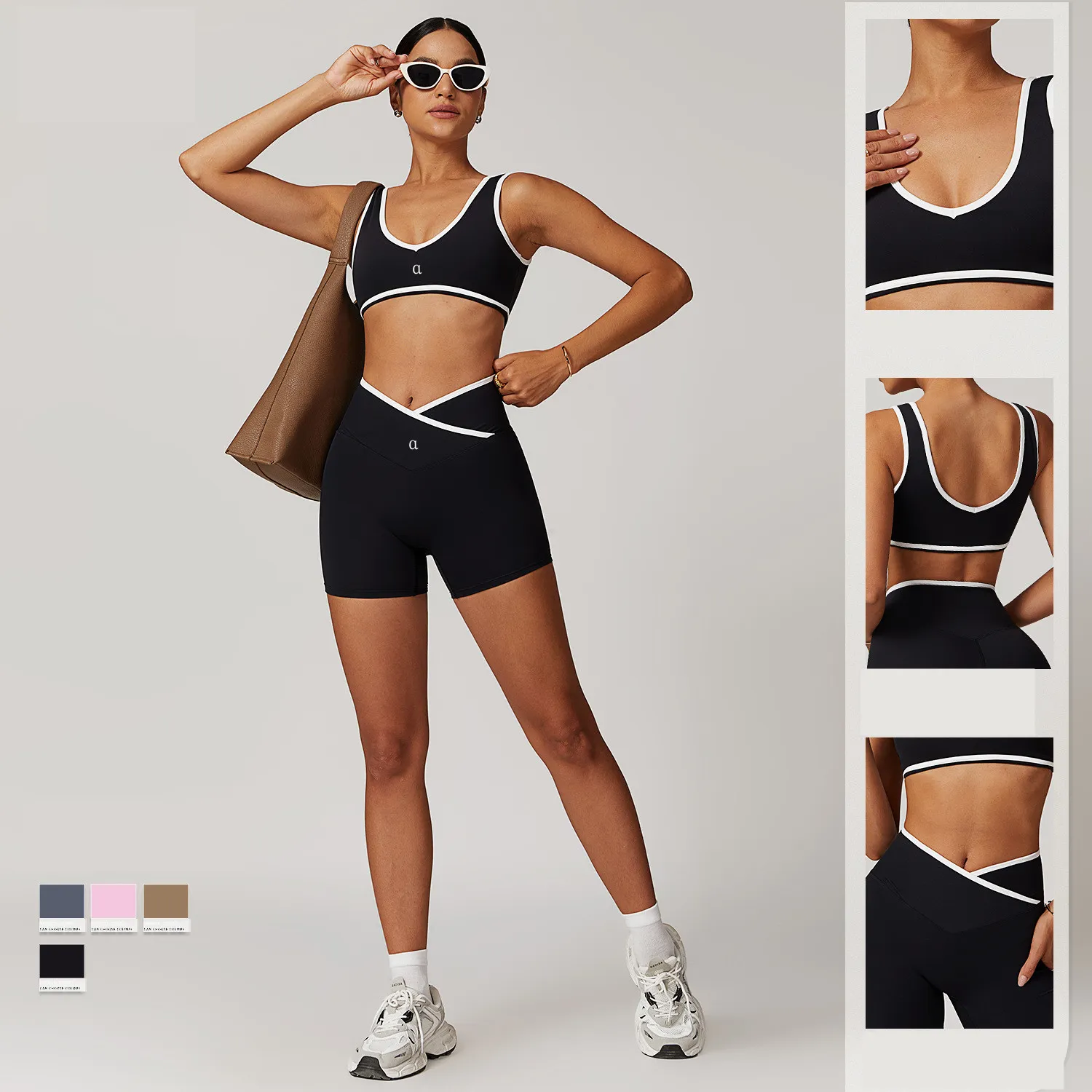 8843 Yoga Set Women Two Pieces Bralette Gym Tracksuits Bra Fiess Shorts Fared Pant Workout Sports Clothes