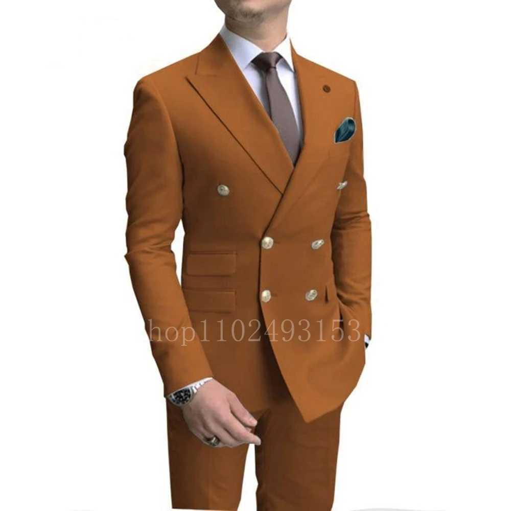 New Fashion White Male Suits Slim Fit 2 Pieces Double Breasted Elegant Formal Best Men Male Wedding Suits Set Costume HommeXJ250222