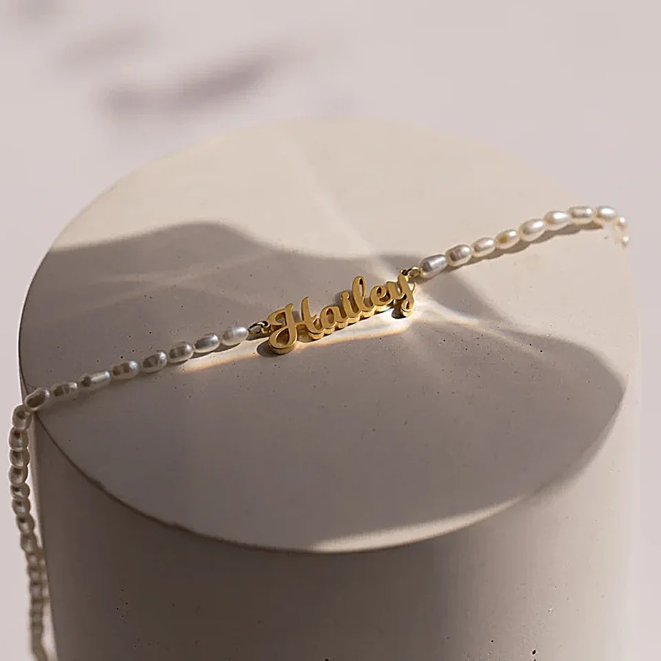 Personalized Custom Name Pendant Fashion Pearl Beaded Necklace for Women Stainless Steel Customized Nameplate Jewelry 250213wtt