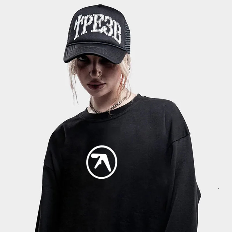 Men TShirt Aphex Twin Long Sleeve Print Cotton Graphic Oversized Korean Fashion Short Tops Tees Y2k Streetwear Clothing 250211