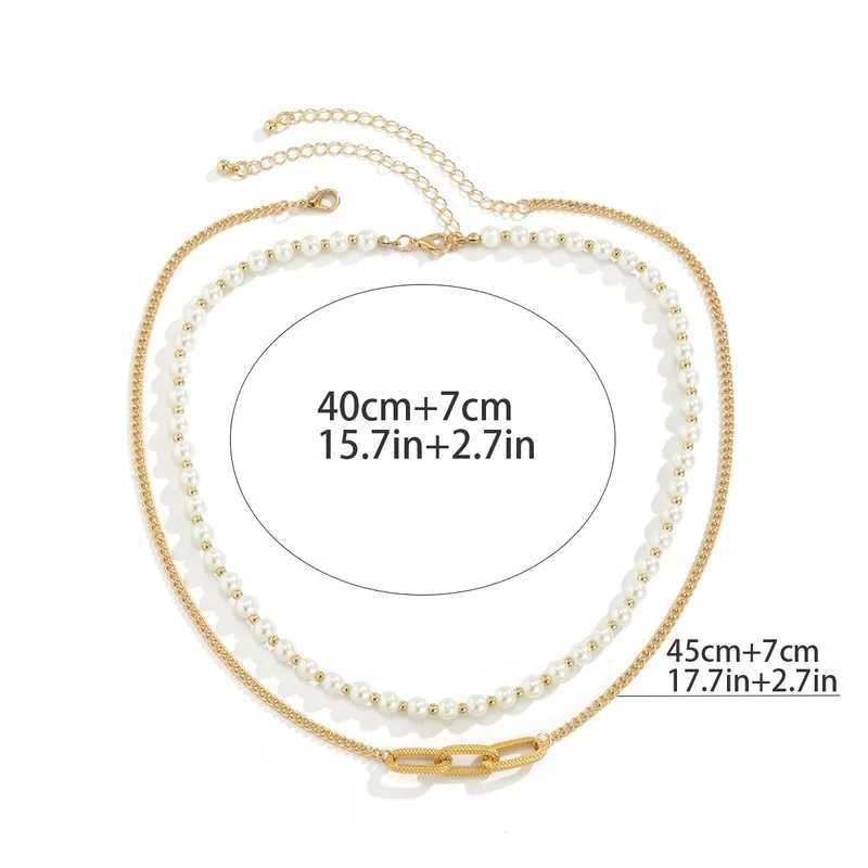 Punk Hip Hop Necklace Retro Creative Geometric Design Pearl Chain Necklace for Women Men Personality Choker Jewelry GiftsXJ250222