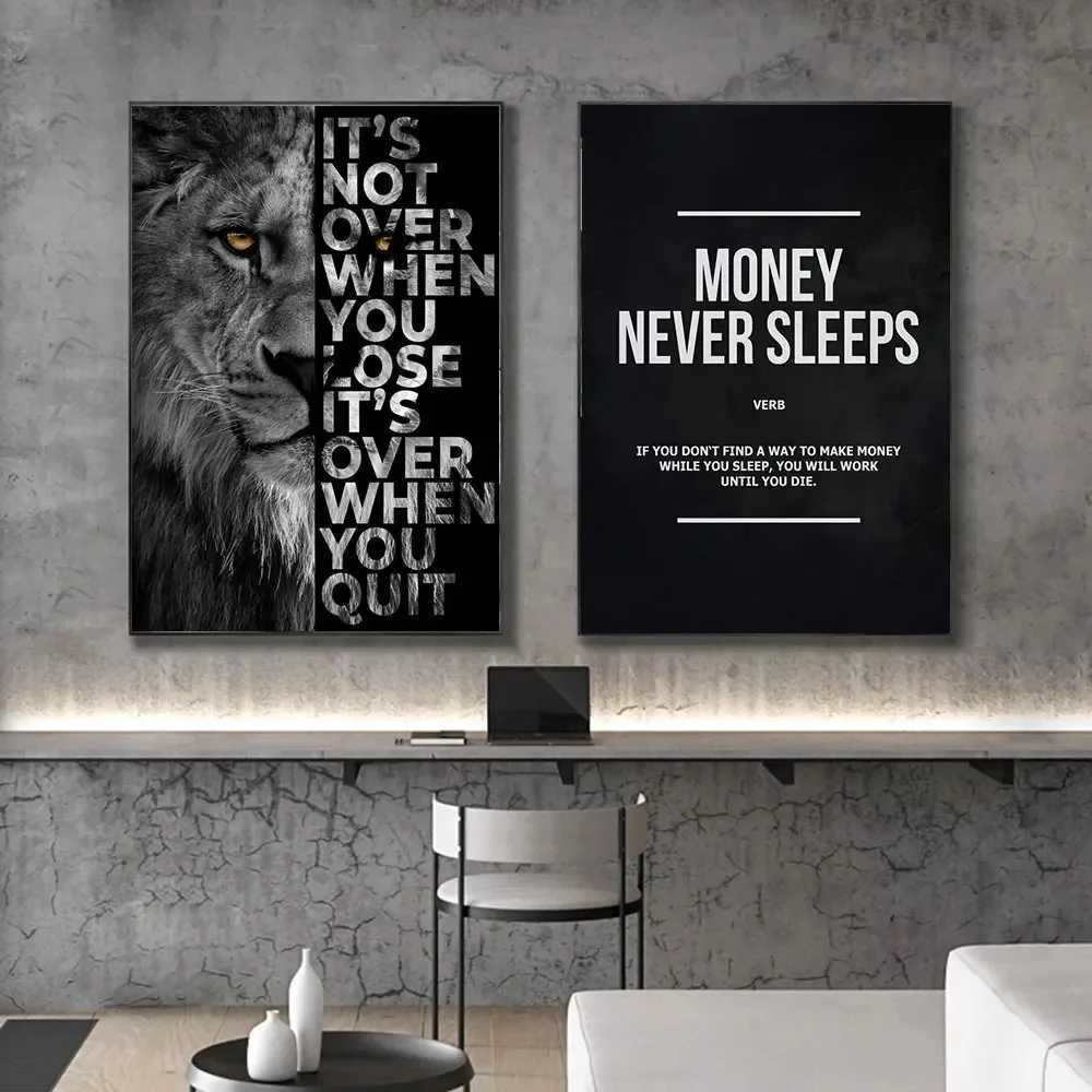 Inspiring quotes poster wall art money Nr sleep motivation canvas printing picture painting Y250218