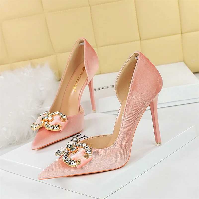 Fi Womens High Heels Rhine Buckle Bow Green Pink Pointed Toe Party Pump Veet Luxury Elegant Wedding Evening ShoesXJ250221