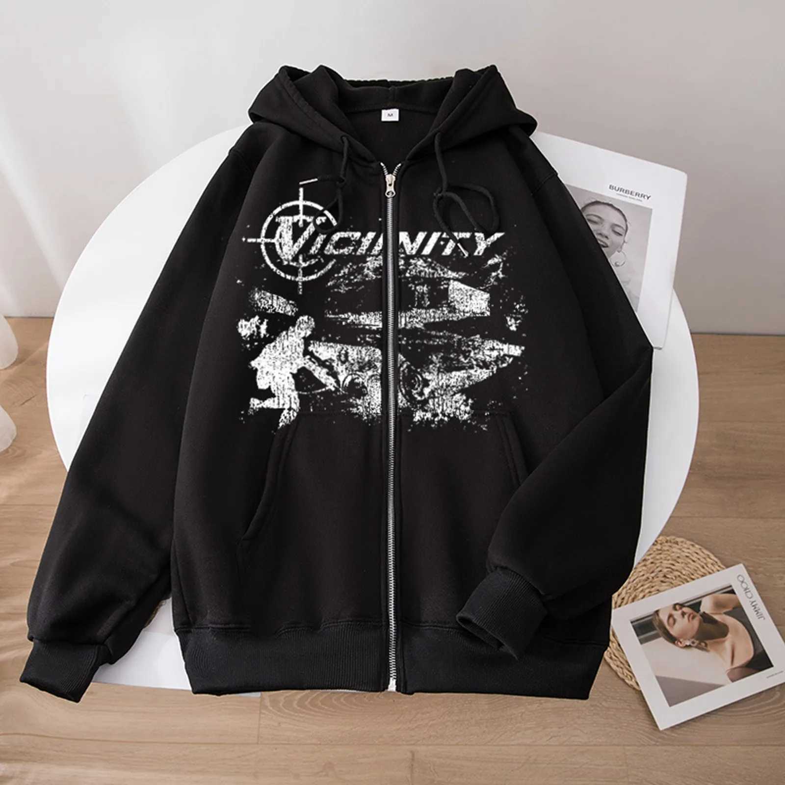 Vicinity Stitch Cardigan For Men Large Casual Y2k Sweatshirt With Zipper Retro Print Oversized Hooded Sweatshirt Winter Button W250530
