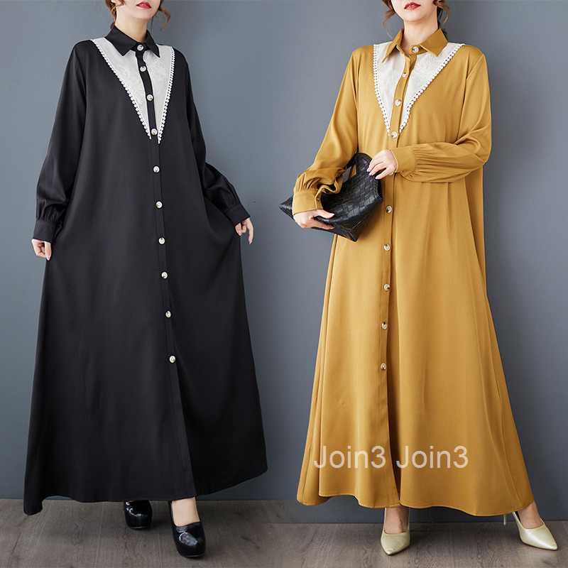 Spring and Autumn New Loose Artistic Fashion Mesh Embroidery Color Contrast Splicing Medium length Shirt Dress