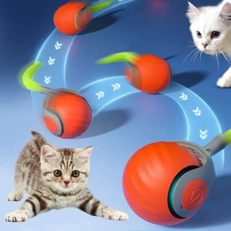 Smart Toy Electric Ball for Cats With Feather Teaser Intelligent Automatic Movement Active Scrolg Pet Toys Supplies