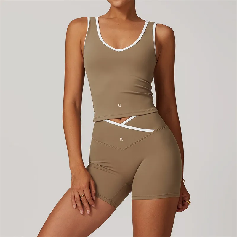 8843 Yoga Set Women Two Pieces Bralette Gym Tracksuits Bra Fiess Shorts Fared Pant Workout Sports Clothes