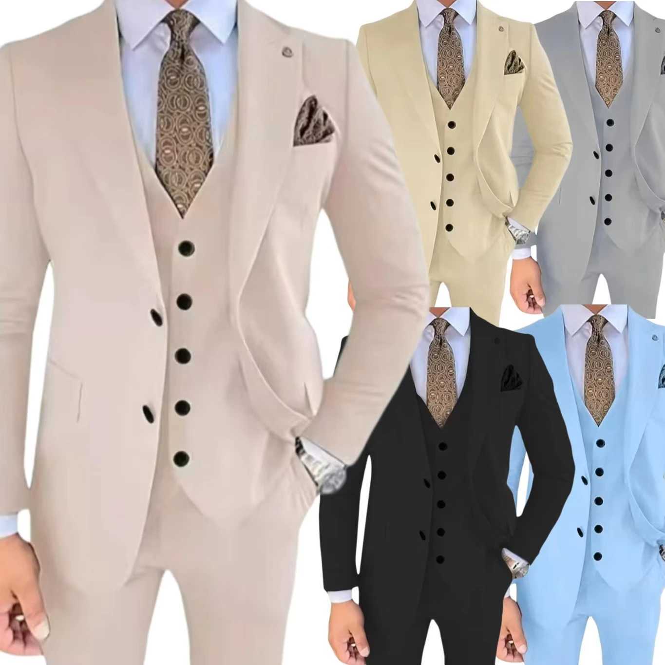 2024 New Luxury Suits for Men 3 Pieces Blazer Vest and Pants Set Formal Peak Lapel Tuxedo Set for Business Prom BanquetXJ250222