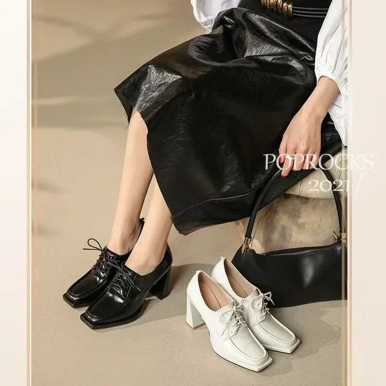2023 Autumn Thick High Heels Shoes Square Pumps Party Dress Elegant Handmade Footwear Mary Jane Shoes Heels Women 250218