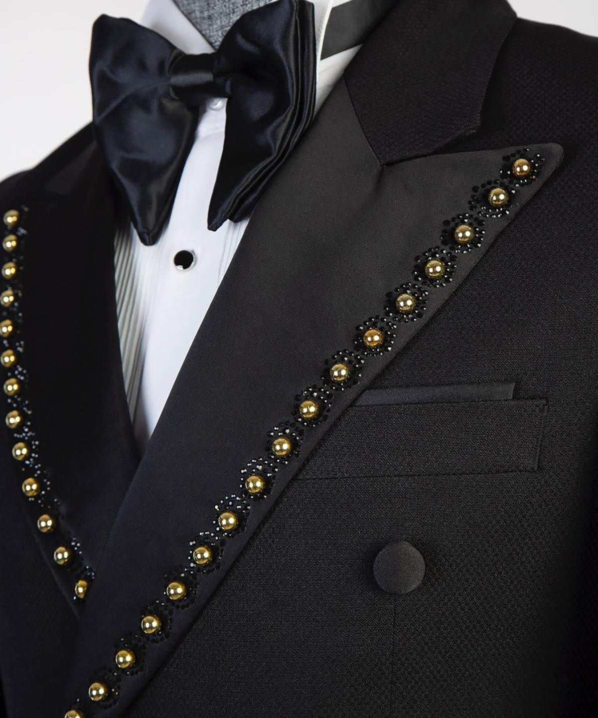 Graceful Black Spring Summer Men Suits Set 2 Pieces Blazer+Pant Trousers With Beaded Peaked Lapel Customized Groom Wedding Tuxedo Formal Prom Jacket(C