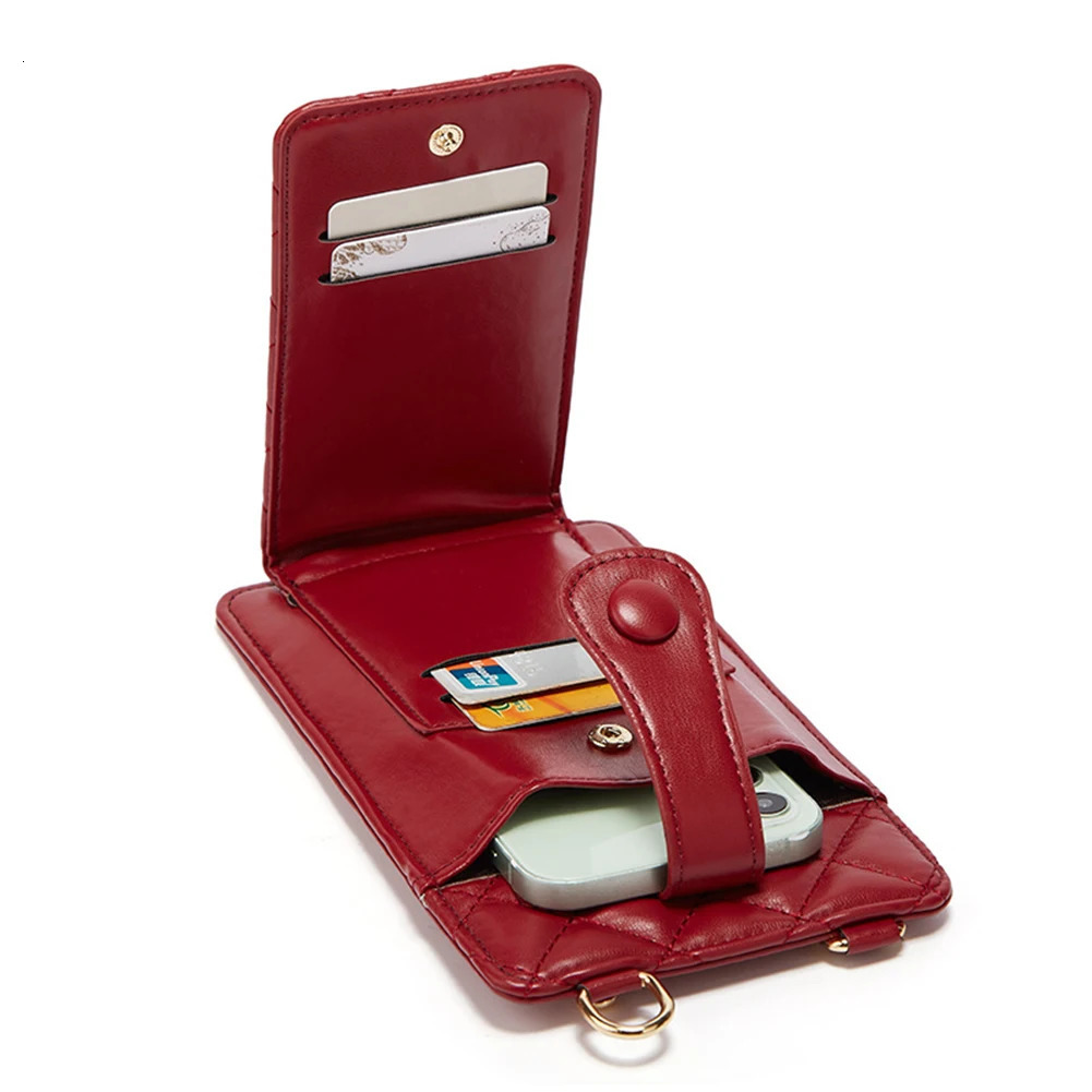 Ship from US Women Check Pattern Chain Phone Pocket Bag Large Capacity Durable Small Shoulder Bags Business Pu Leather Female Crossbody 250303FBB