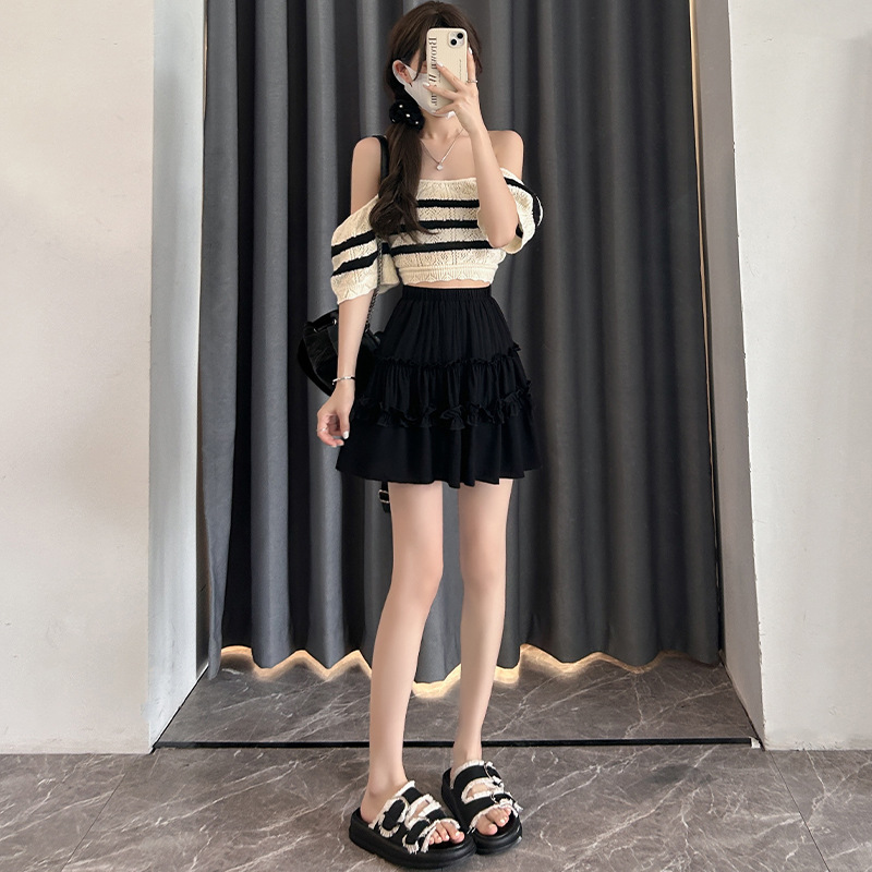 P975 Short skirt women's skirt summer 2025 new high waist a-line small ear edge puffy cake skirt short style