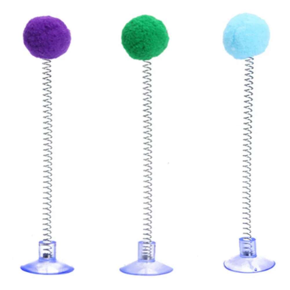 1pc Fur Ball Spring Toy Suction Cup Multicolored Teaser Wand Pet Interactive Cat Scratcher Toys Supplies Random Color