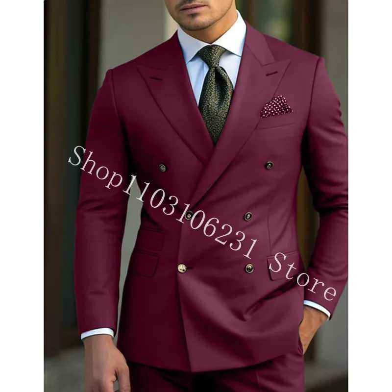 Green Mens Suits Blazer Slim Fit Double Breasted Wedding Groom Tuxedos Business 2 Pieces Suits Jacket Pants Suits MenXJ250222