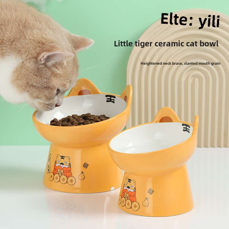 Tilted Cat Food Bowl - Whisker Friendly, Anti Vomiting, Slanted, Cat Bowl, Orange
