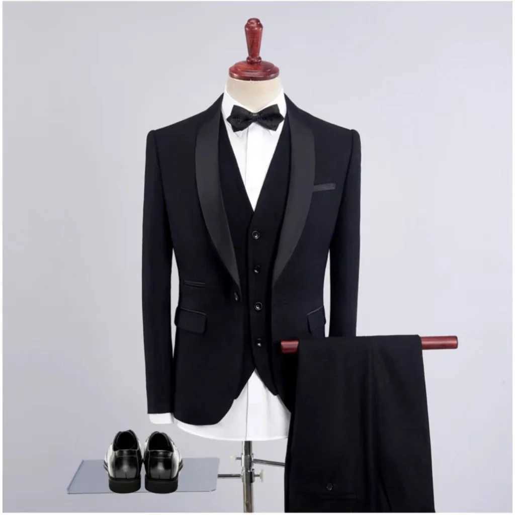 Slim Fit Mens Suit Costumes 3 Pieces Blazer Vest Pants Wedding Tuxedo Formal Male Suit for Wedding Business Groomsmen PromXJ250222