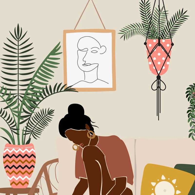 African Art Prints Bohemian Abstract Fashion African Black Girl Bathing Poster Tropical Plants Jungle Women Canvas Painting Decoration Y250218