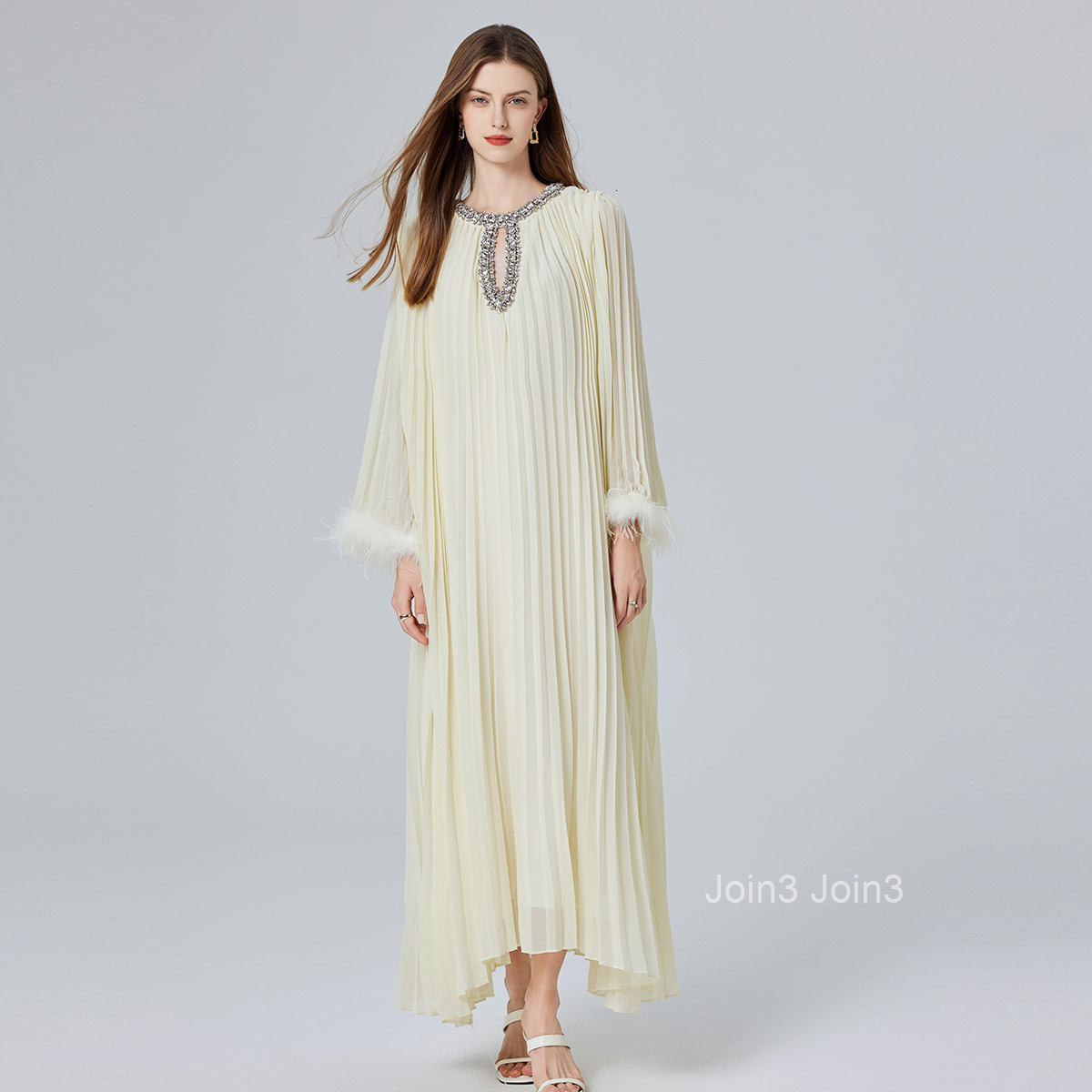 color autumn new womens clothing nail bead ostrich fur 6-meter large swing lace up pleated long skirt dress