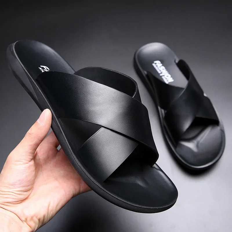 Sandals for Men Slippers Genuine Leather Luxury Brand Fi Men Flats Casual N-slip Beach Sandalia Zapatos Hombre 2024XJ250221