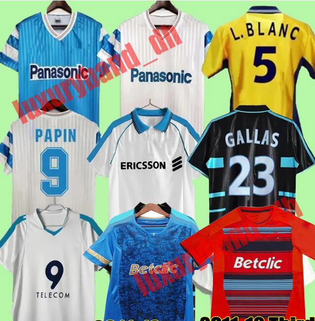 1990 91 Waddle OM MarseilleES Retro Soccer Jerseys 1993 98 99 00 long sleeves Olympique PAPIN PIRES BOLI DESAILLY 2005 06 11 12 DESAILLY classic retrio football shirts