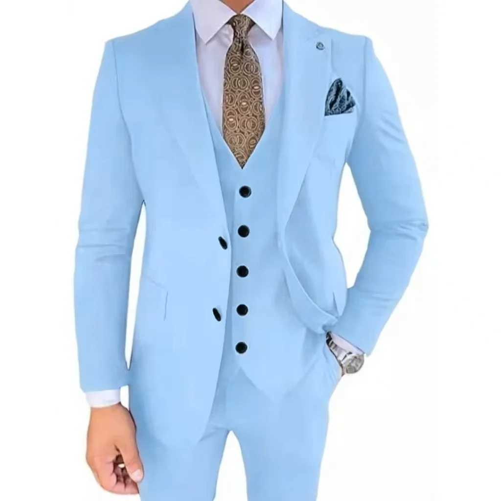 2024 New Luxury Suits for Men 3 Pieces Blazer Vest and Pants Set Formal Peak Lapel Tuxedo Set for Business Prom BanquetXJ250222