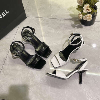 High Heel High Heeled Sandals For Women In Summer French Style With A Single Stripe Thin Heel Versatile Mid Heel Simple And Elegant Ladies Heels