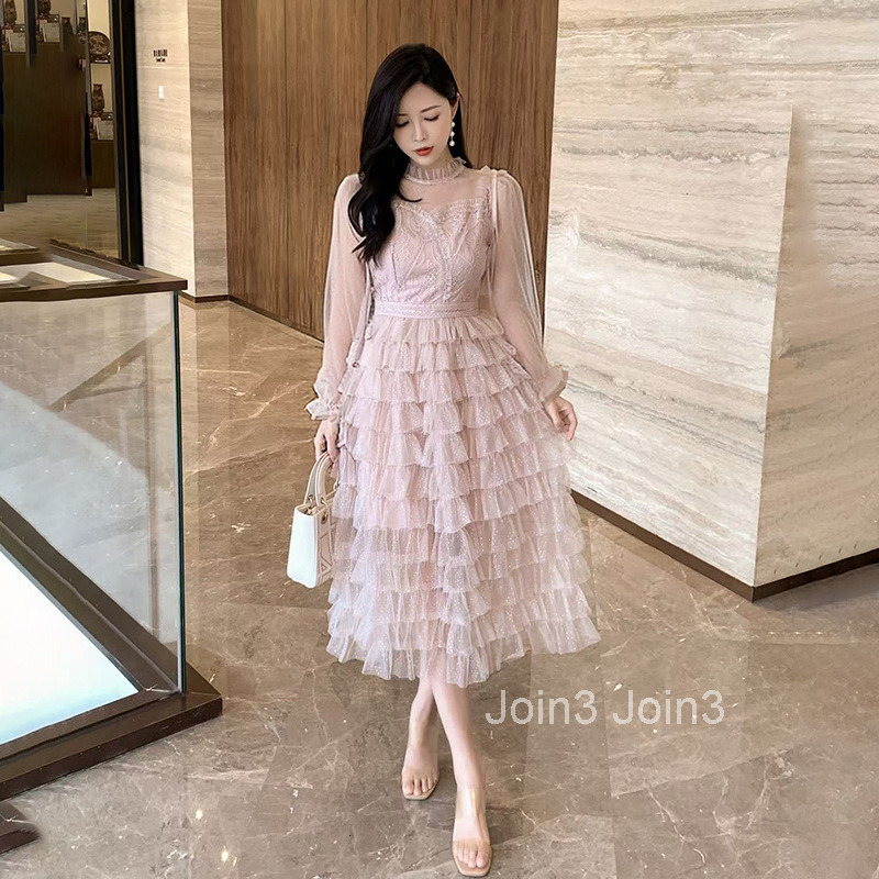 French gentle style fashionable embroidered slimming waist skirt womens design sense heavy long sleeved mesh cake skirt