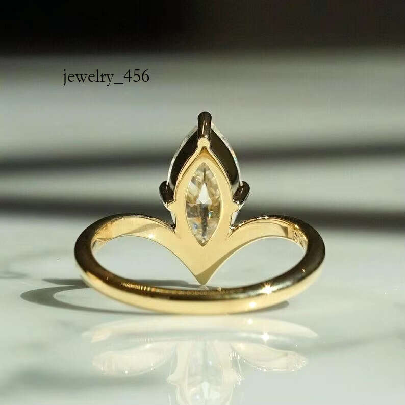 FOXI Marquise Dia Engagement Solitaire for Women Sterg Sier Gold Plated Moissanite Ring
