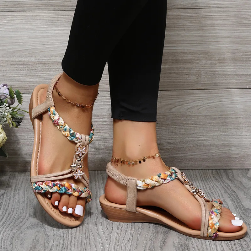 Womens Wedge Bohemian Sandals Summer 2023 Open Sandals Low Boot Sandals Casual Womens Sandals Mujer Verano 250218