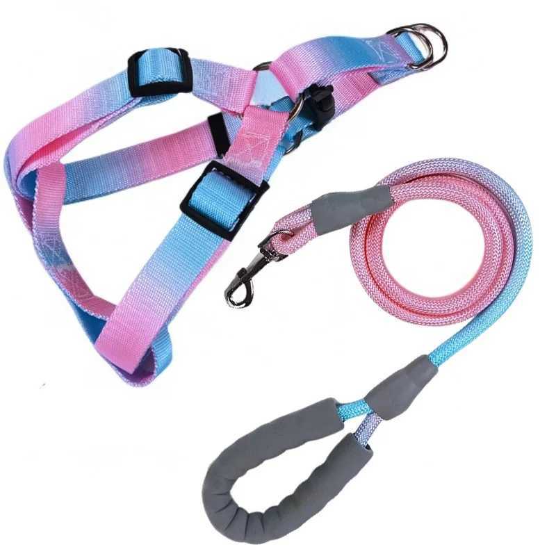Gradual Colorful Dog Harness With Leash and Dog Leash Set Nylon Adjustable Dog Harness Walking Leash Strap Small Medium Large Size Y250704