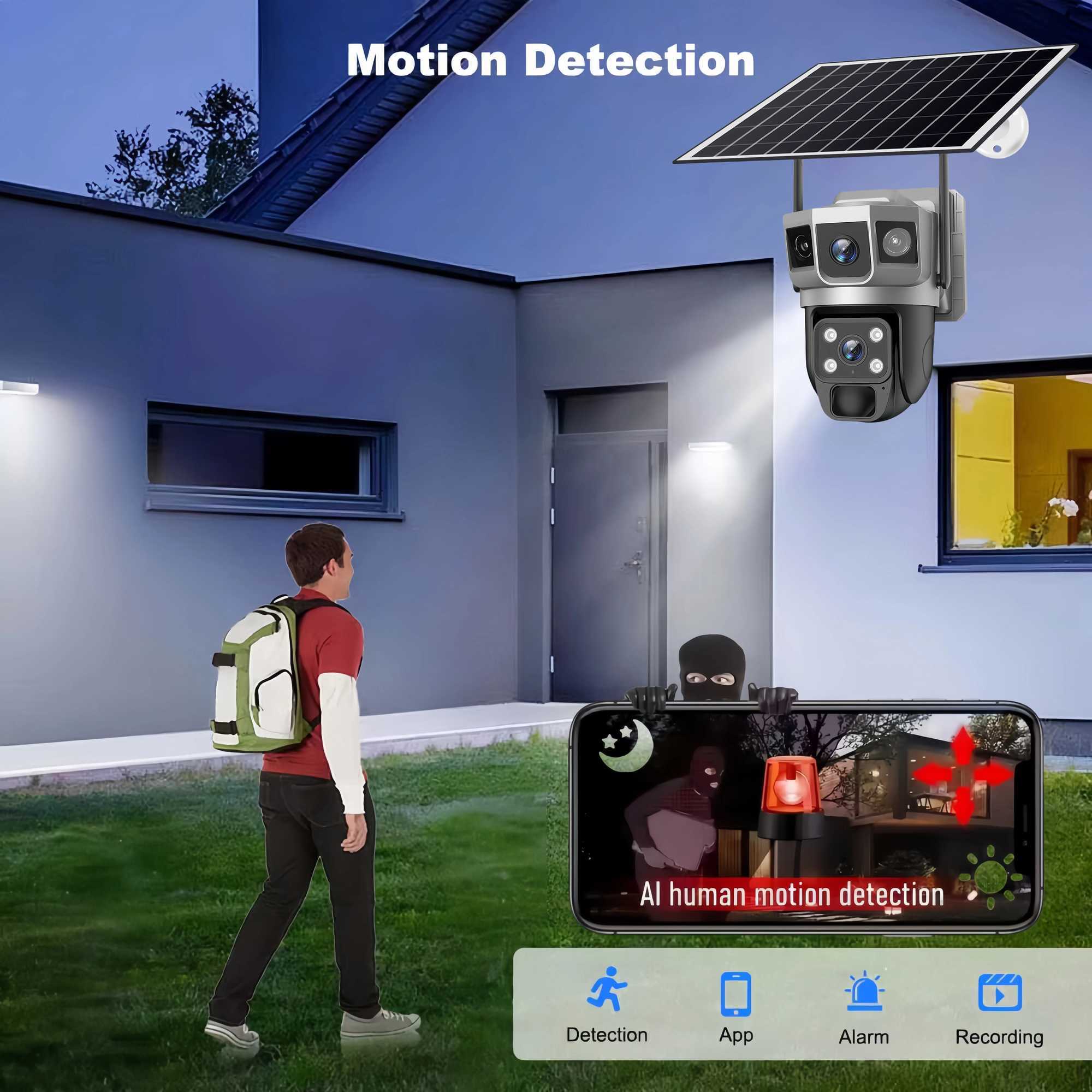 V380Pro Solar Camera 4G Sim Card Camera Triple Sn WiFi Network Security CCTV Built-in Battery PIR Night Vision HD PTZ Camera Z250222