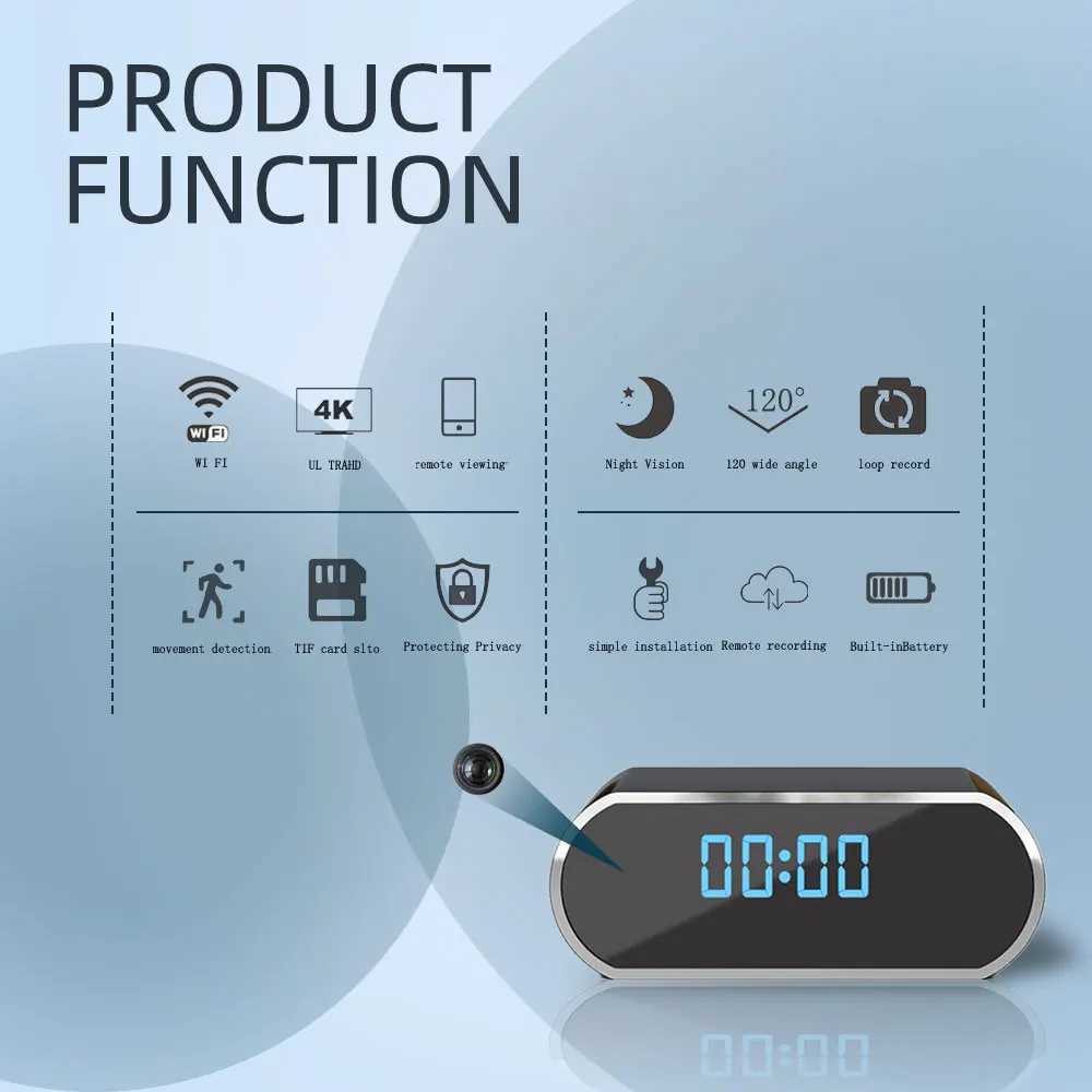 4K WiFi Fl HD Clock Camera with Motion Detection Night Vision Function Suitable for He and Off Surveillance Z250222