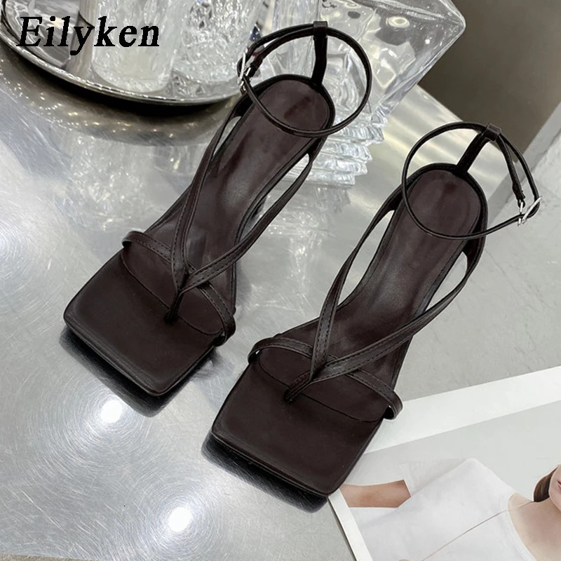 Eilyken Square Head Ankle Strap Sandals Women Fashion High Heel Gladiator Narrow Band Party Dress Pump Shoes Zapatos De Mujer 250221