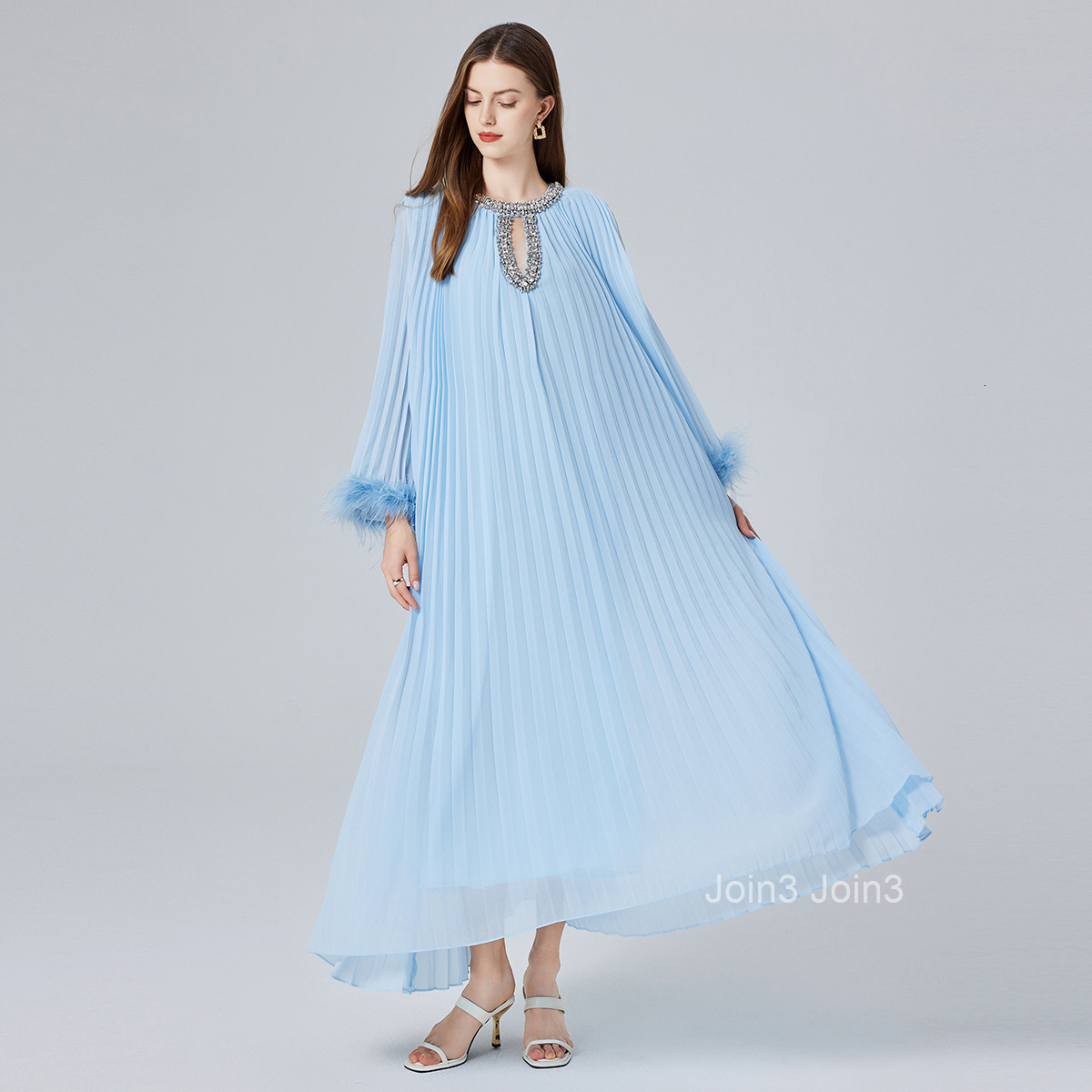 color autumn new womens clothing nail bead ostrich fur 6-meter large swing lace up pleated long skirt dress