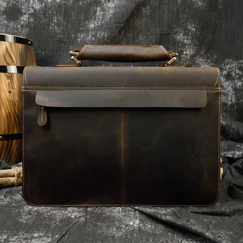 Luxury Fashion 100% Genuine Leather Men Briefcase Cow Leather Laptop Bag Vintage Shoulder Bag Real Cowhide Computer Bag 15.6 Z250220-1